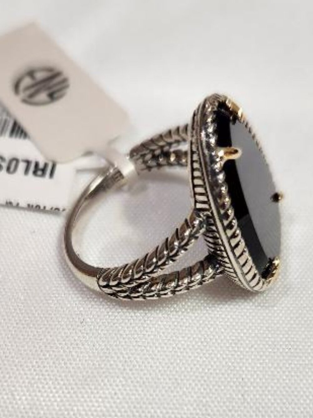 Effy Eny Sterling Silver 18K Gold Onyx Ring - Picture 2 of 3